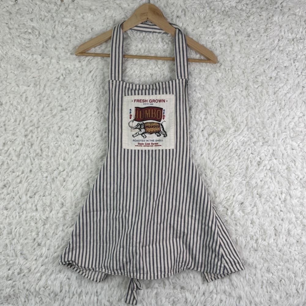 Fresh Grown Jumbo Peanuts Apron Farmhouse‎ Blue Cotton Striped Kitchen Adult OS